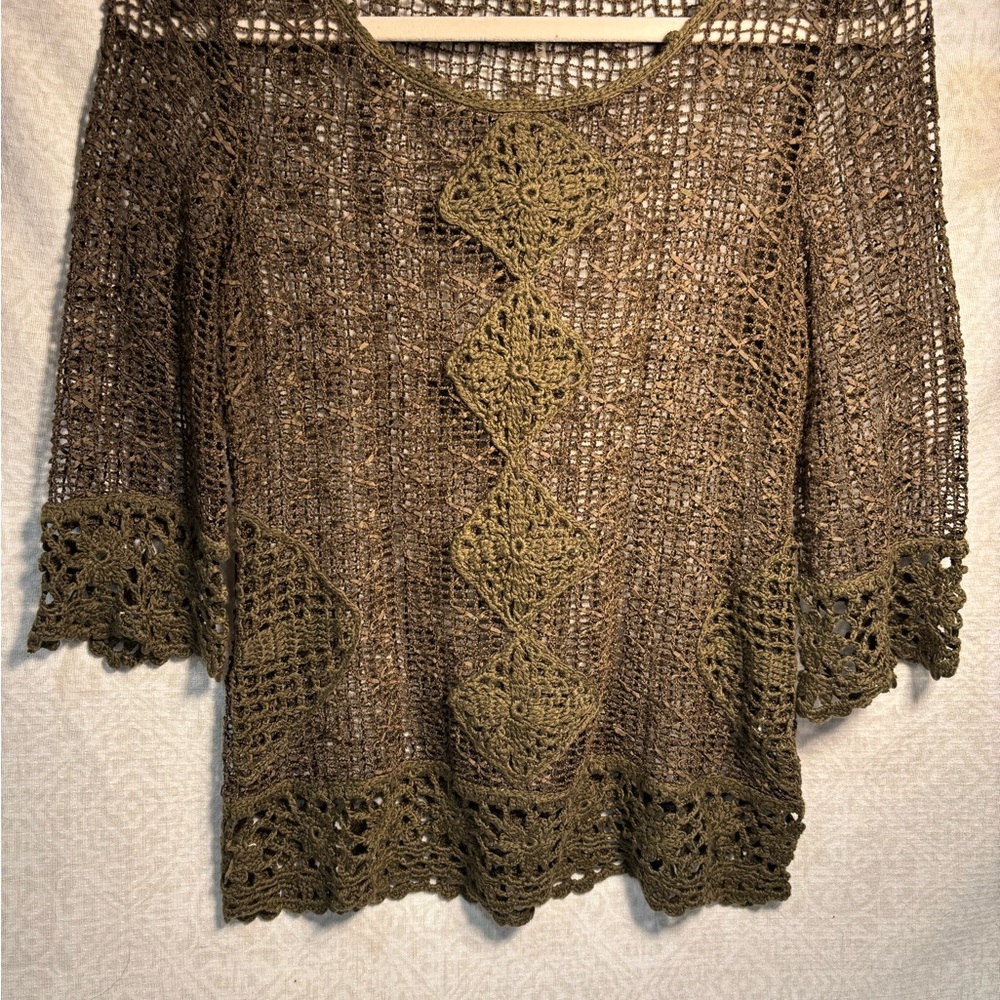 Boho Crochet Knit Women’s Top in Olive - Picture 4 of 7